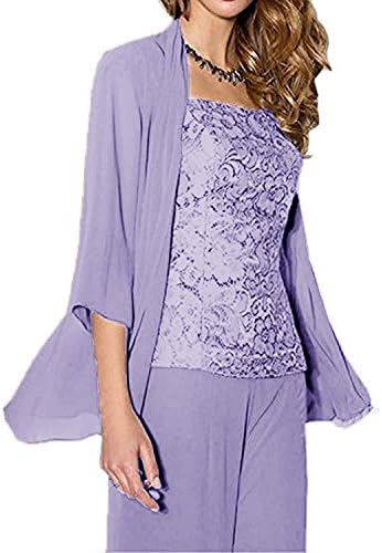 WHZZ Womens 3 Pieces Chiffon Mother Of The Bride Dress With Jacket Pant Suits