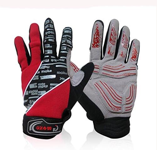 MOKE Bicycle Full Finger Gloves 1 pair Gloves Bicycle Full Finger Gloves Motorcycle Cycling Sport Winter Bike MTB Gel, Red L