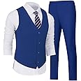 Wehilion Men's Suits 2 Pieces, Vest Pants Set for Men, V-Neck Slim Fit Casual Suit Waistcoat