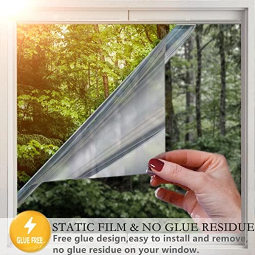 Arthome Heat Blocking Window Film Anti-UV 35.4x393 Inch, Heat Control Window Stick Tint Reflective No Glue Static Cling Adhesive DIY One Way Film for Home and Office Sun Glare Reduction with Tool