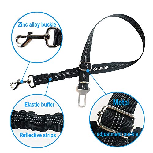 2PCS All Metal Buckle Dog Cat Seat Belt,Dual Use Leash,Reflective Strip,Elastic Buffer Protection,Durable Nylon Safety Belt