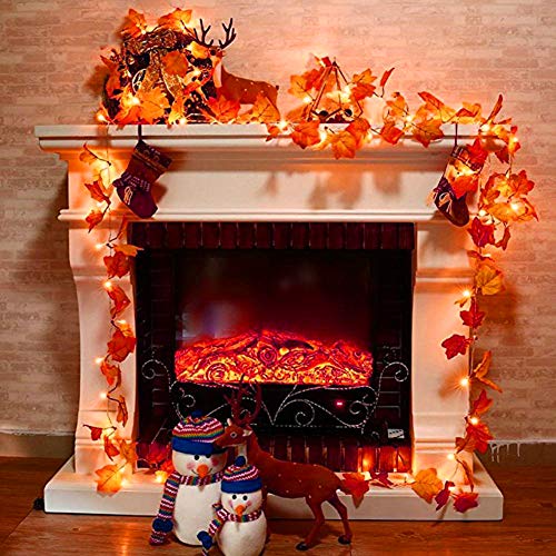 ZDMALL Fall Decorations,Fall Garland,Fall Wreath,8 Modes Lighted Maple Leaves Garland 20LED/8.2FT for Thanksgiving Christmas Halloween Party Wedding DIY with Timer(Warm White)