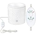 White Swirl Ceramic Candle Warmer Electric with Safety Timer | Automatic Plug in Fragrance Warmer for Scented Wax Melts, Cubes, Tarts | Air Freshener Set for Home Décor, Office, and Gifts