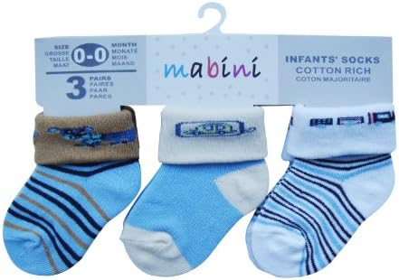 Pack of 6: Mabini Baby Cotton Socks (Turn Over Top) - Size US 3.5-6, Blue Mix