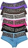 ToBeInStyle Women's Pack of 6 Cheeky Panties with Leopard Mesh Print