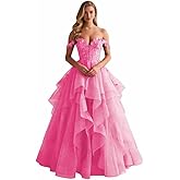 Tulle Prom Dress 2026 Off Shoulder Ball Gown A-Line Laces Applique Formal Evening Party Gowns for Women