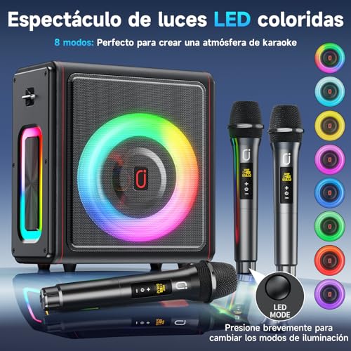 HWWR Karaoke Professional, Portable Bluetooth 5.3 Speaker, Karaoke 3 Wireless Microphones, Karaoke Vintage Leather Speaker 300W with Tone Correction, Support for TV/TWS/TF/USB/AUX Card