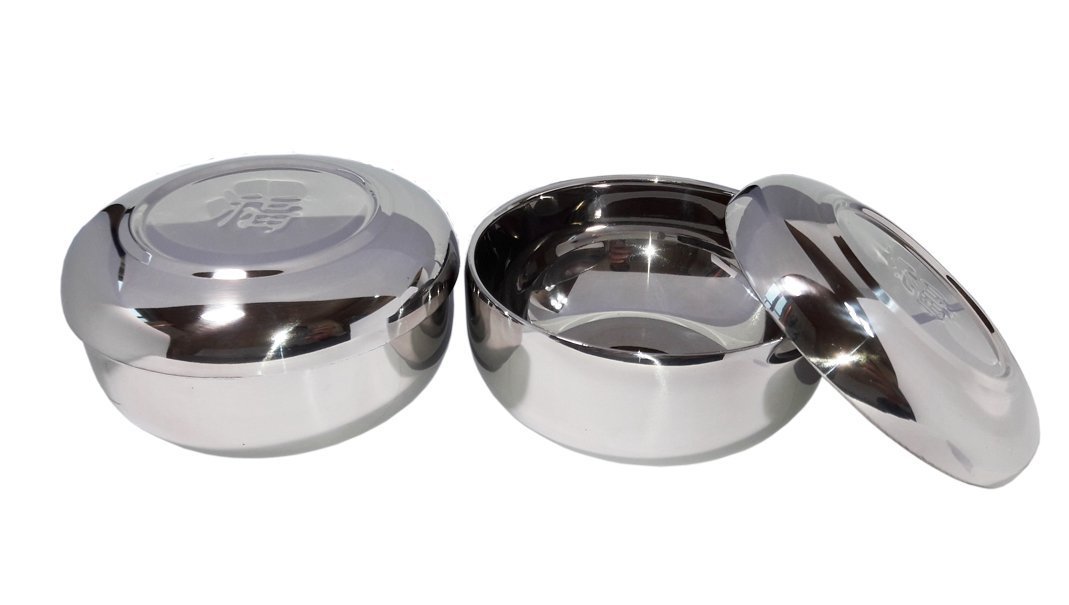 Photo 1 of 2sets Vacuum Insulated Double Wall Skin Stainless Steel Good Fortune Korean Traditional Rice Bowl with Lid