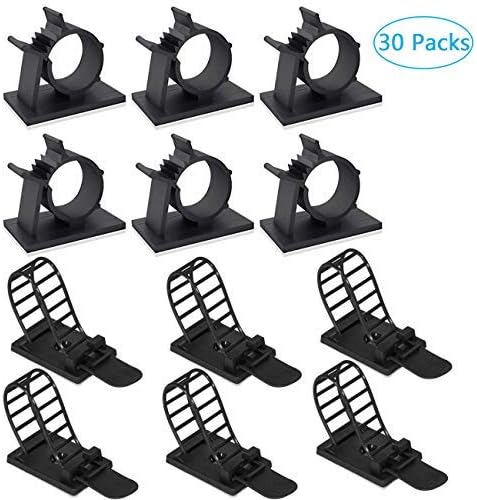 Cable Clips Self Adhesive, Cable Holder Desk Car Cable Tidy Clips Nylon, Adjustable Wire Clips Wire Clamps, Cables Tidy for Car, Office and Home, Set of 30PCS (15PCS Cable Clips & 15PCS Cable Ties)