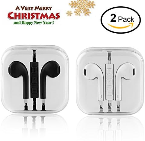In Ear Headphones,Wired Earbuds Stereo Earphones Sport Headset Remote Volume Control with Microphone Noise Isolating Fits Android Apple Other Devices White/Black (2 Pack)