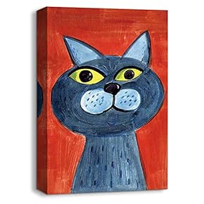 Canvas Wall Art Abstract Cat Painting Artwork for Home Decor Framed - 12x18 inches