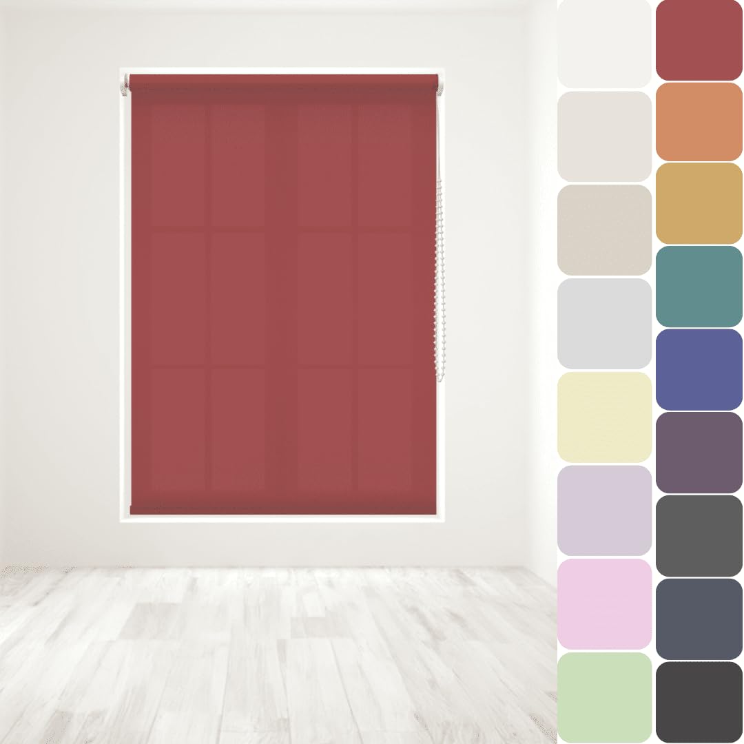 Straight Edge Dim-Out Roller Blind - Easy Fit Home Office - 60cm Width x 160cm Width Drop - Red