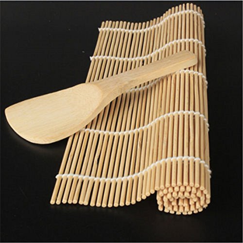 OrliverHL Bamboo Sushi Roll Mat hand rolling roll maker 24x24cm + Rice Paddle