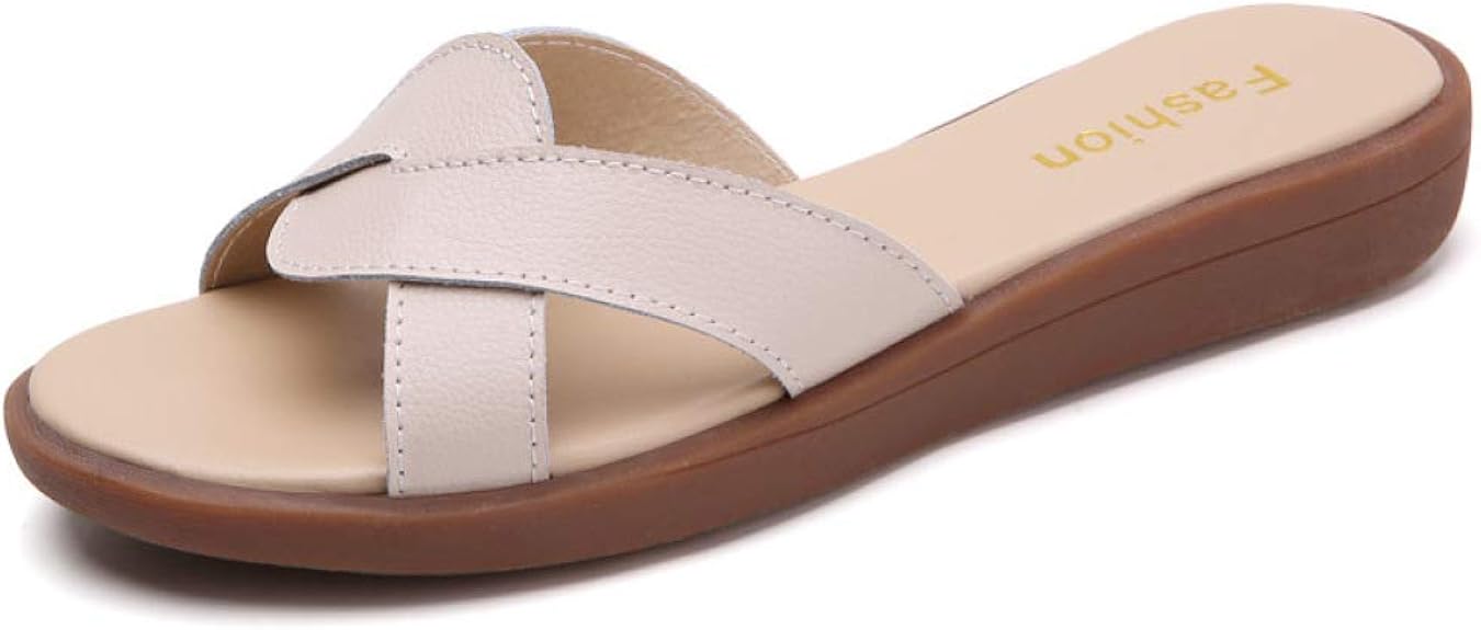 ODOKAY Women's Wide Width Slide Sandals Elegant Peep Toe Cross Band