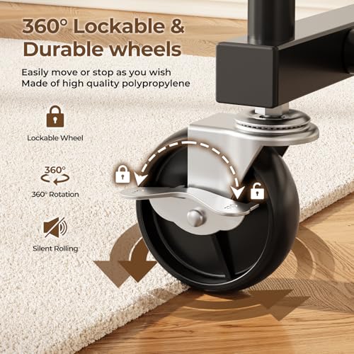 HYSEYY Double Rod Clothes Rail, Rolling Clothes Rack, Metal Clothing Rail with Lockable Wheels & Storage Shelf, Clothing Rack for bedroom, Laundry, Living Room - 160H x 113W x 42D cm, Black