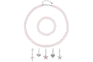 JSEA 8mm Faux Pearl Necklace Elastic Bracelet Jewelry Set Beige White Pink Fake Pearl Jewelry