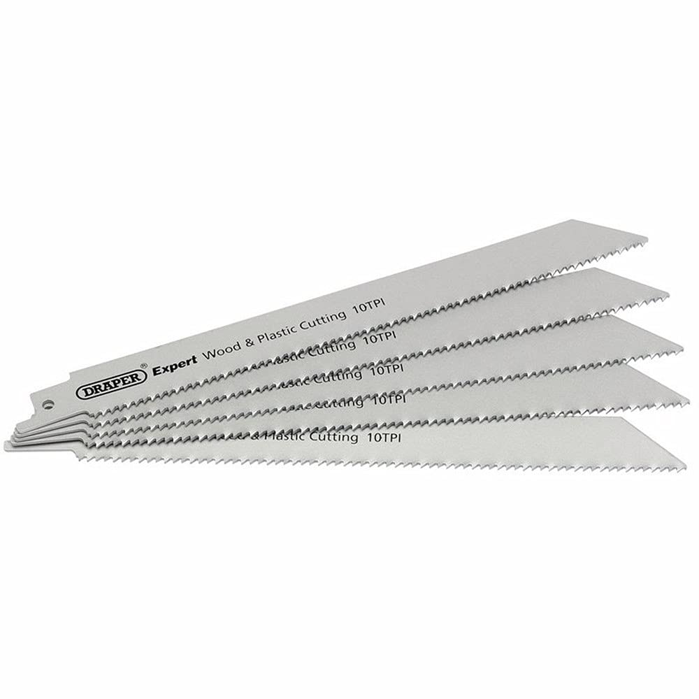 Draper 02303 Expert 200mm 10 Teeth Per inch Bi-Metal Reciprocating Saw Blades for Wood and Plastic Cutting (Pack of 5)
