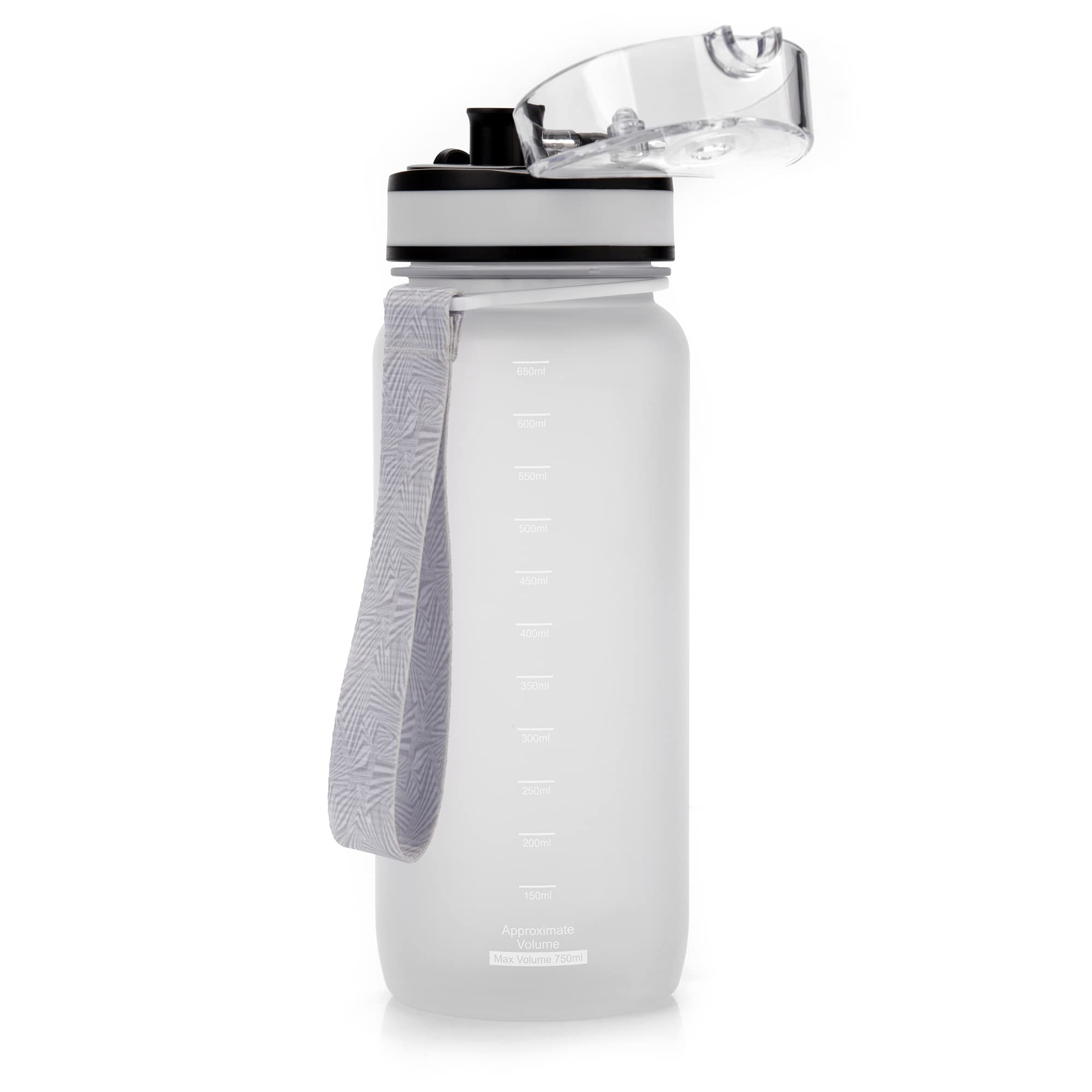 meteor - Water Bottle for Kids - 650 ml – Travel, Drinks, Sports, School, Gym – Fruit Infuser – BPA Free Tritan – Leak Proof Lid with Flip Cap & Safety Lock – Carry Strap - White — image 1