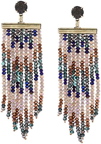 Beads Tassel Earrings Women Drop Earring Crystal Vintage Statement Earrings Fashion Stud Jewelry (Green, rhodium-plated-brass)