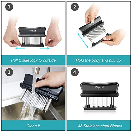 Meat Tenderizer, Kitchen Gadget Meat Tenderizers Tool with 48 Stainless Steel Sharp Needle Blade Tenderizing Beef, Chicken, Pork, BBQ, Marinade & Flavor Maximizer FDA Approved (Black) - Thumbnail 4