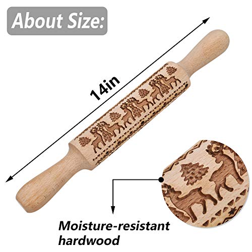 Embossed Rolling Pin for Baking, 14 Inch Christmas Deep Engraved Wooden