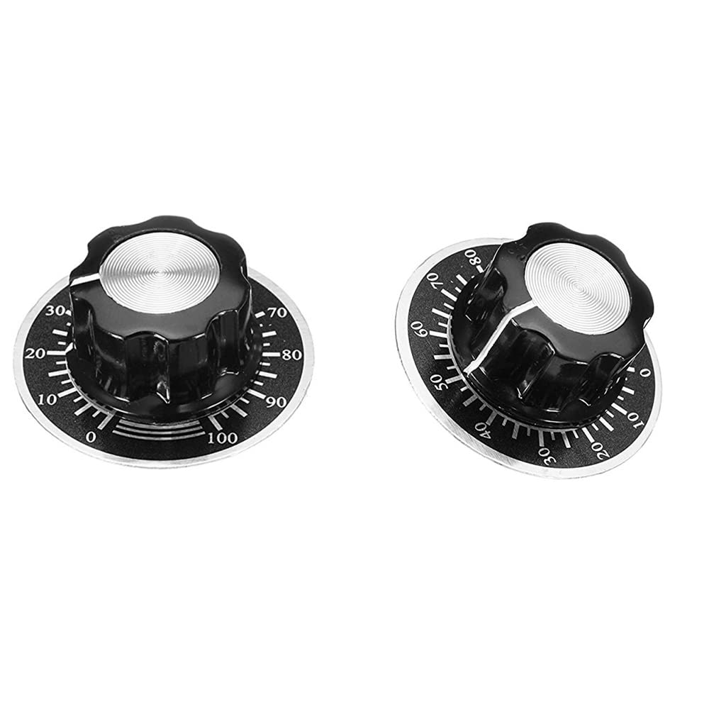 CENPEK 10Pcs Black Potentiometer Control Knob Volume Audio Electric Guitar Bass Screw Type 27 x 16mm (dh) + 10Pcs 0-100 Scale Sheet KNOB-A03
