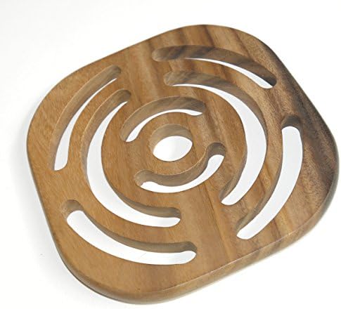Wooden Kitchen Trivet - 20cm x 19cm Square Worktop Protector with Curved Edges (Made from rainwood, Hand Made in Thailand)