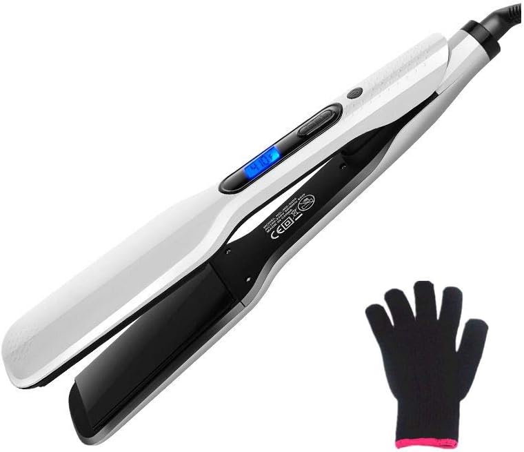 Hair Straightener, MaikcQ 1.75'' Ceramic Hair Straightening Flat Iron with LCD Digital Display, 11 Level Adjustable Temp, Dual Voltage, Auto Shut-off Professional Salon Tool for All Hair Types - White