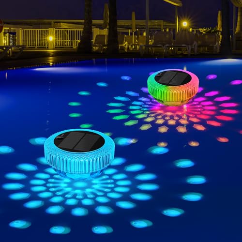 VICHTOP Solar Floating Pool Lights - 2 Pack, RGB Color Float Pool Lights, IP68 Waterproof, Pool Decor Lighting Accessories for Inground, Above Ground Pools, Outdoor, Garden