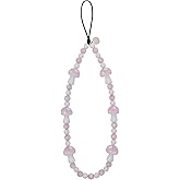 Drawwind Phone Charm Beaded Wristlet Strap Universal Cell Phone Lanyard Cute Bracelet Wrist Strap Beaded Chain String Handmade Accessories for Case Camera Bags (Pink Mushroom)