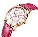 BINGER Women's Mother Pearl Dress Watch Rose Gold Tone With Sapphire Crystal Red Calfskin Leather Strap