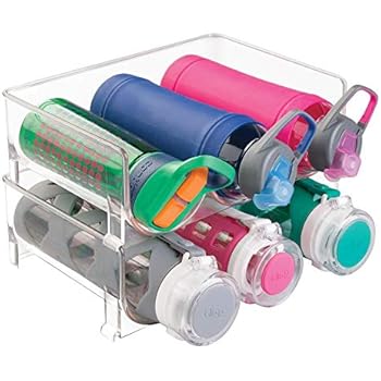 mDesign Modern Plastic Stackable Vertical Standing Water Bottle Holder Stand - Storage Organizer for Kitchen Countertops, Pantry, Fridge - Each Rack Holds 3 Containers, 2 Pack - Clear