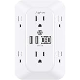 Addtam Surge Protector Outlet Extender with 6 AC and 4 USB Ports(2 USB C) | Multi Plug Wall Outlet, Electric Outlet Splitter, 3-Sided 1800J Power Strip for Home Office Dorm Room Essentials, ETL Listed