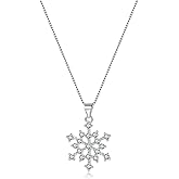 Reffeer Solid 925 Sterling Silver Snowflake Necklace Chain for Women Girls CZ Snowflake Pendant Necklace Choker