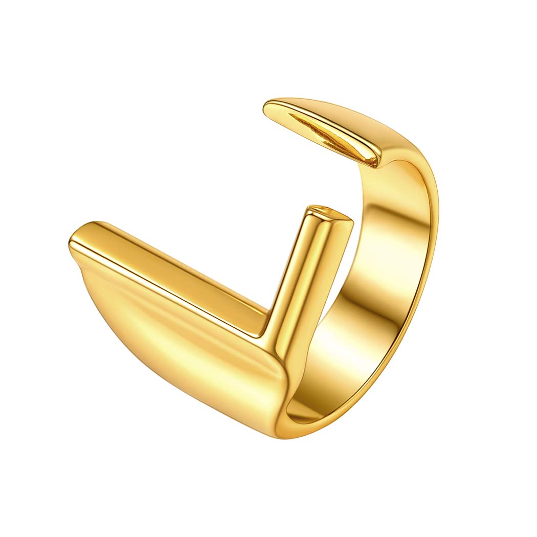 Suplight Gold Bold Initial Letter L Open Ring, Personalized Adjustable Ring Alphabet A-Z, Thick Band Ring Gold, Chunky Big Statement Rings Fashion Jewelry Gift for Women