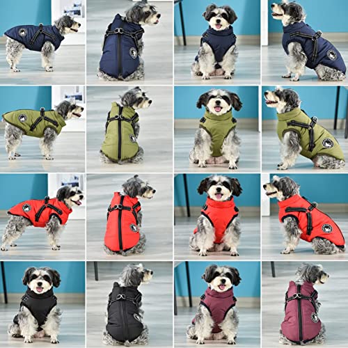 Gyuzh Dog Coat with Harness Winter Dog Coat Fleece Dog Jacket Waterproof Dog Coat Zipper Dog