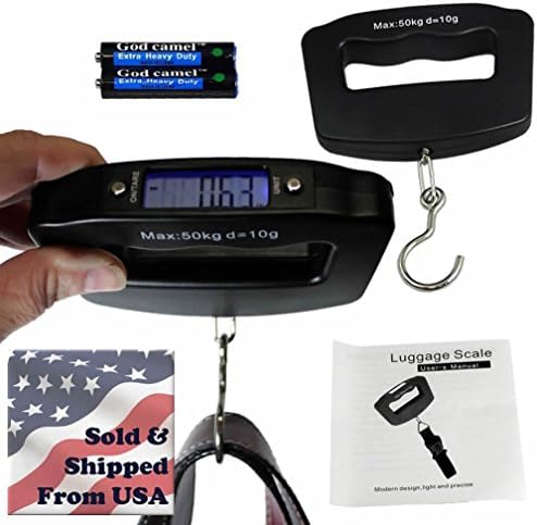 Moondon 110lbs/50Kg x 10g Digital Hanging Luggage Scale Weight LCD Smart Weighing Hook