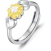 TRISHULA Daisy Ring 925 Sterling Silver Daisy Flower Ring with White Opal Adjustable Daisy Heart Ring Valentine's Jewelry Gifts for Women Wife