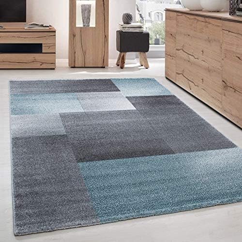 Ayyildiz Teppich Modern Designer Kurzflor Wohnzimmer Karo Block Muster Grau Blau Weiss 160x230 Cm Amazon De Kuche Haushalt