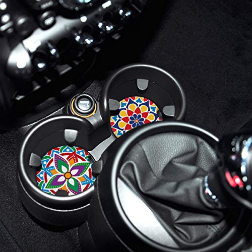 Absorbent Stone Car Coasters for Drinks, Beautiful Mandala Style Absorb Condensation for protect the Car cup holder and keep your car clean,Small 2.6" Diameter,Set of 2
