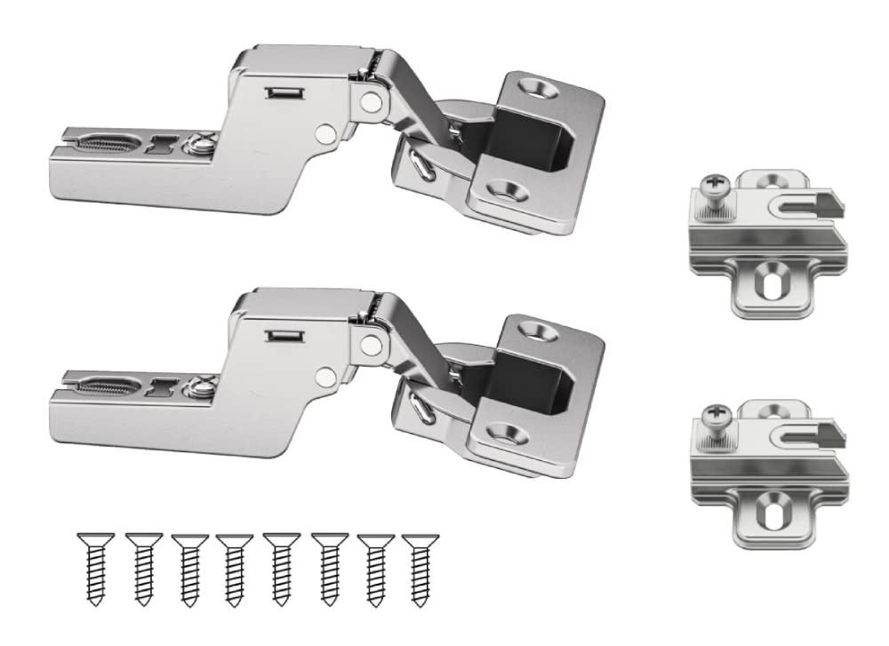 Kit 2 Hinges plus Adjustable Base and Screws - Hinge for Wardrobe Doors, Kitchen, Bedside Tables and Drawers - Quick and Easy Assembly