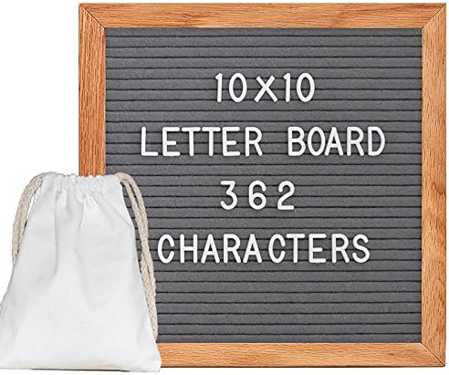 Gray Changeable Felt Letter Board 10x10 Inch Wooden Message Board Sign Oak Frame with 362 White Plastic Characters more Emojis and Free Storage Bag