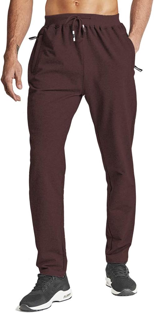 Men's Lightweight Sweatpants Workout Running Pants Open Bottom Drawstring Elastic Waist Pants with Zipper Pockets