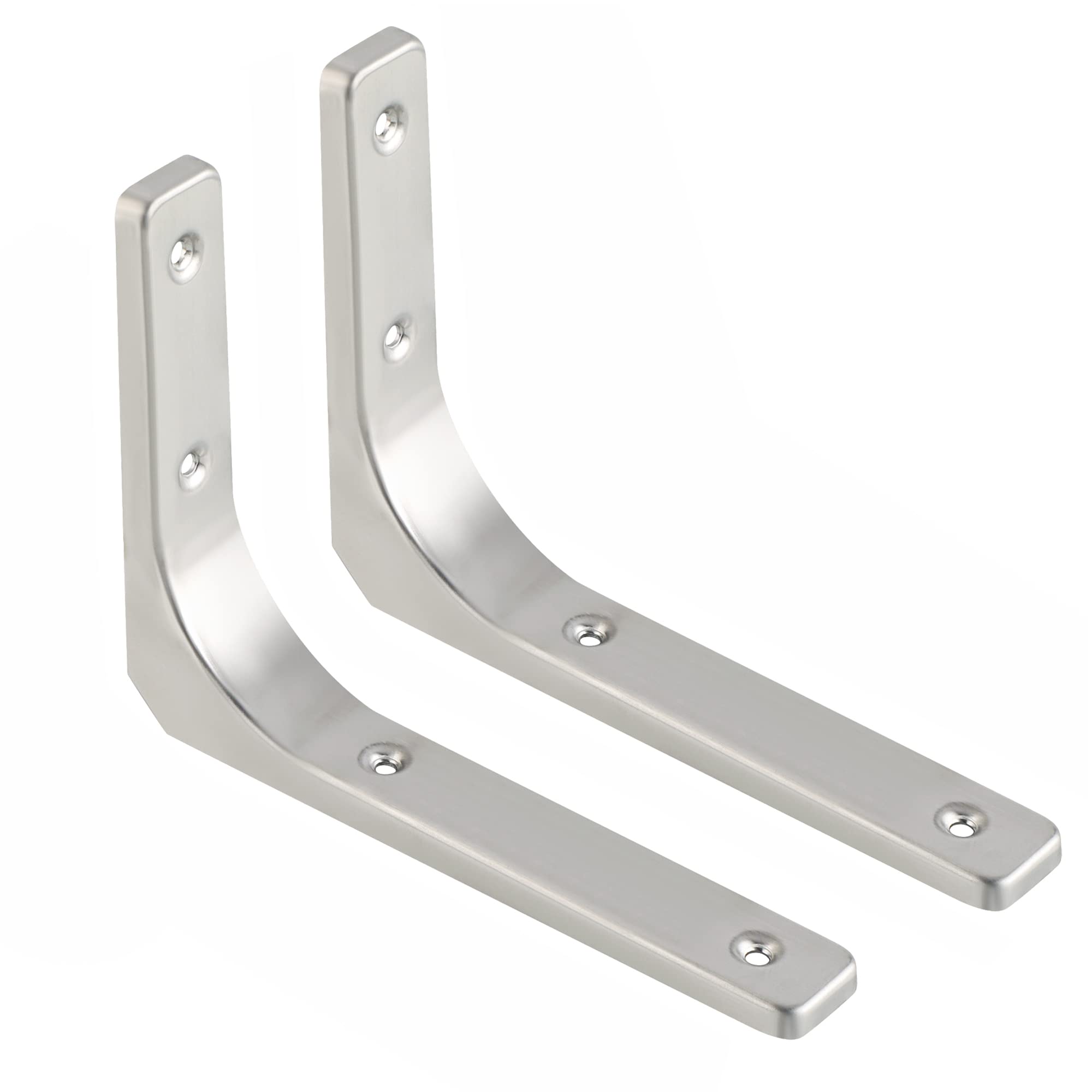 Sayayo Stainless Steel Shelf Brackets Wall Brackets for Shelves Shelf Support Angle Bracket 200mm x 150mm Heavy Duty L Brackets Brushed Nickel, 2 Pcs, EJR200LS-2P