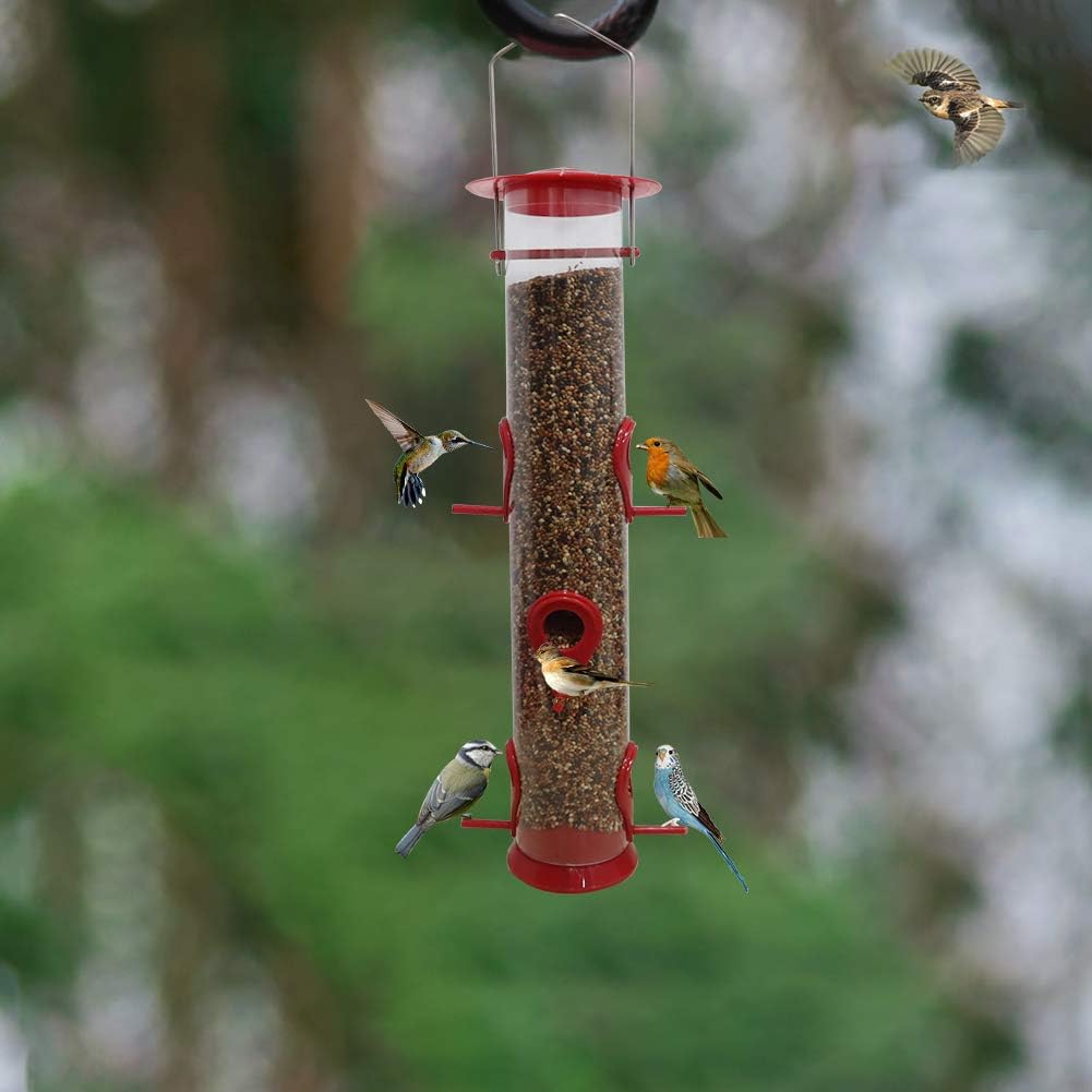 Urban Deco Bird Feeder Hanging Classic Tube Hanging Feeders with 6 Port Bird Feeders Premium Hard Plastic with Steel Hanger Weatherproof Great for Attracting Birds Outdoors Garden Backyard 1 Pack - Image 5