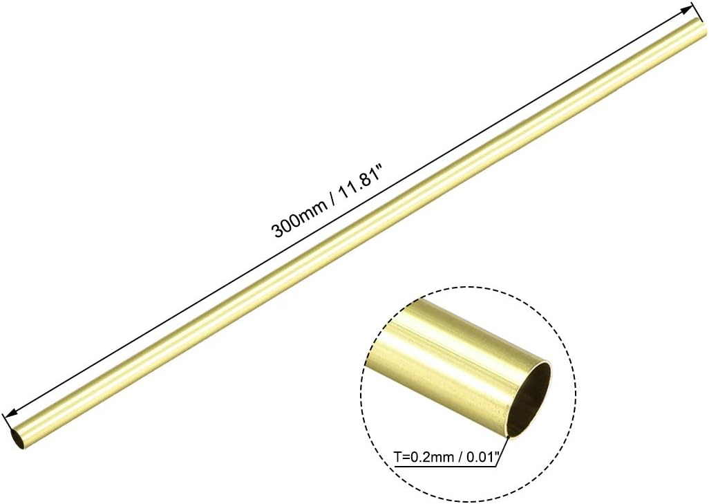 sourcing map Brass Tube, 1mm 1.5mm 2mm 2.5mm 3mm 3.5mm OD x 0.2mm Wall Thickness 300mm Length Seamless Round Pipe Tubing, Pack of 6 - Image 3