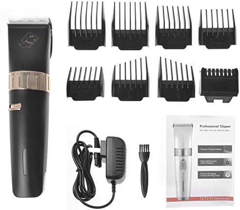 Pet Grooming Clippers, Creaker Professional Cordless Rechargeable Hair Clippers with 8 Pcs Guide Combs for Dogs, Cats and Other Small Animals (Black)