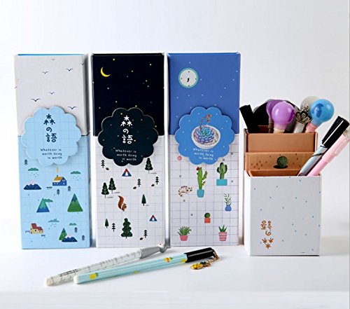 2 Pack Pencil Holders, Magnoloran Multifunctional Cardboard Stationery Shape-shifting Pencil Box Paperboard Storage Case Pencil Organizer with Mirror for School & Office Use