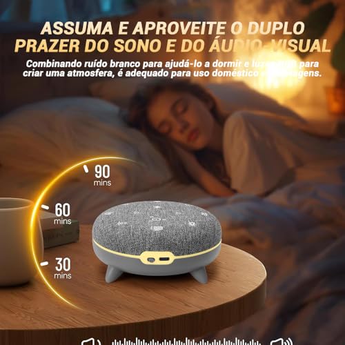 Aparelho Ruido Branco, Máquina de Ruído Branco, Máquina de Som Portátil com 7 Sons Calmantes, Temporizador de Som para Dormir e Luz Noturna