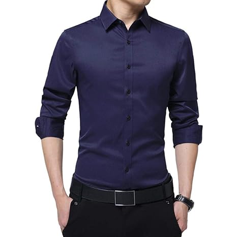 Irypulse Herrenhemd Slim Fit Lässiges Hemd Seidenhemd Dünnes Männliches Business Bügelleicht Für Anzug Hochzeit Freizeit Arbe